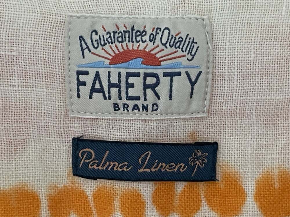 New Faherty Shibori Palma Linen Shirt Camp Citrus Valley/Orange Cream NWT $168 - Picture 7 of 16